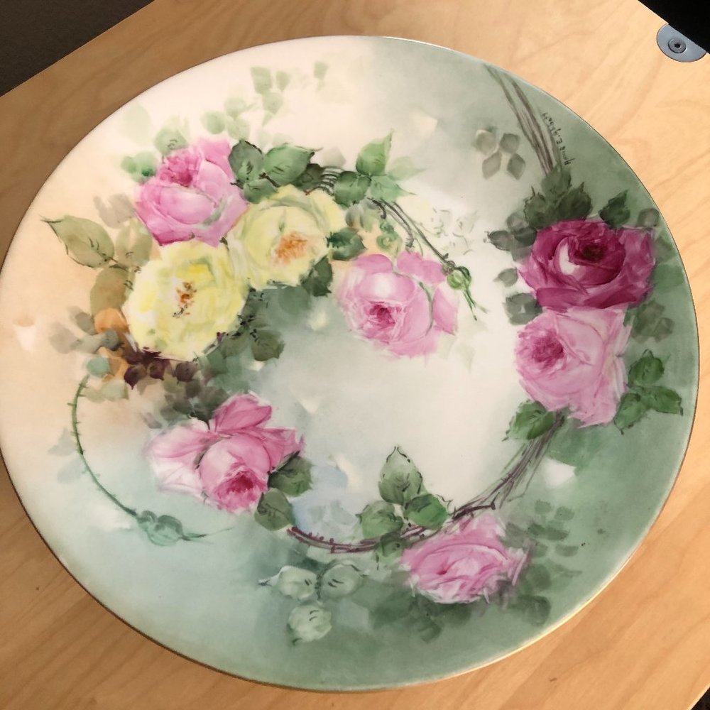 Vintage D & C France Artist ANNIE E. ABBOTT Rose Painted Floral Plate Romantic